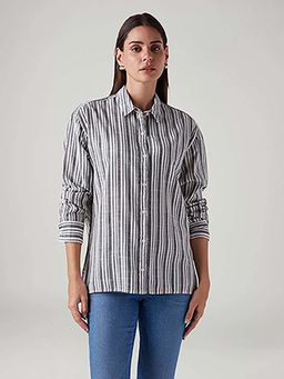 Levi's - Women Grey Striped Relaxed Fit Poplin Shirt