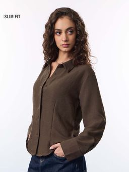 The Souled Store - Women Dark Chocolate Brown Slim Fit Shirt