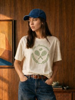 LOTTO - Women Off White Courtline Flocked Printed T-shirt