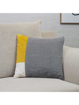 HomeTown - Ebony Pin Stripe Printed Cushion Cover 40 x 40 Cm in Mustard and Grey Colour