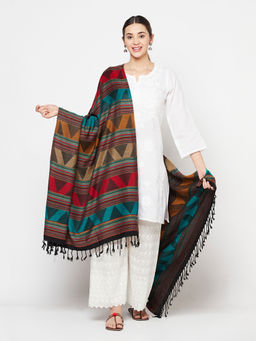 Safaa - Black Woven Design Viscose Acrylic Shawl For Women