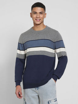 American Eagle - Navy Blue Striped Crew Neck Sweater