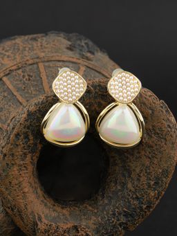 E2O - Gold Plated Pearl Crafted Contemporary Drop Earring