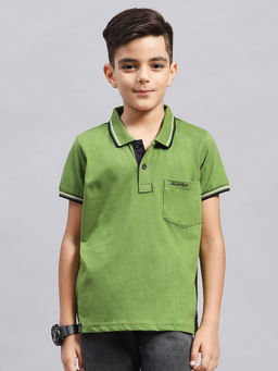 Monte Carlo - Boys Printed Green Collar Neck Half Sleeve Polo T-Shirt