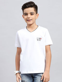 Monte Carlo - Boys Solid White V Neck Half Sleeve T-Shirt
