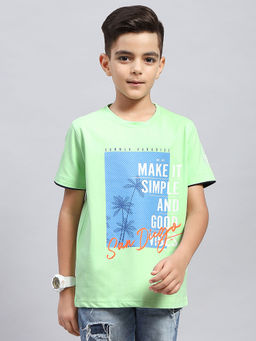 Monte Carlo - Boys Printed Green Round Neck Half Sleeve T-Shirt