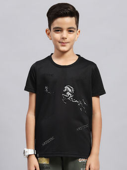 Monte Carlo - Boys Printed Black Round Neck Half Sleeve T-Shirt