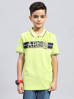 Monte Carlo - Boys Printed Green Collar Neck Half Sleeve Polo T-Shirt
