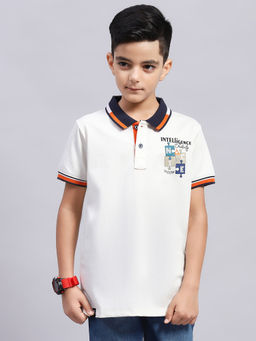 Monte Carlo - Boys Printed Off White Collar Neck Half Sleeve Polo T-Shirt