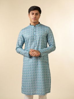 Diwas by Manyavar - Men Printed Vibrant Blue Cotton Kurta