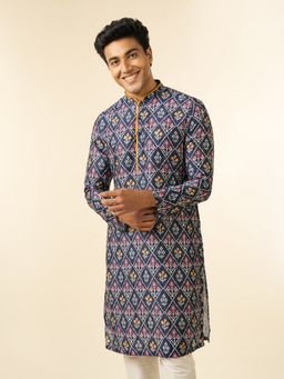 Diwas by Manyavar - Men Printed Blue Art Silk Printed Fancy Kurta
