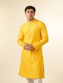 Diwas by Manyavar - Men Woven Yellow Jacquard Kurta