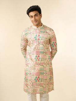 Diwas by Manyavar - Men Printed Delicate Beige Celebration Kurta