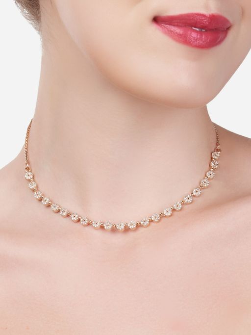 Zaveri Pearls Rose Gold Contemporary Cubic Zirconia Sleek Necklace-ZPFK15268