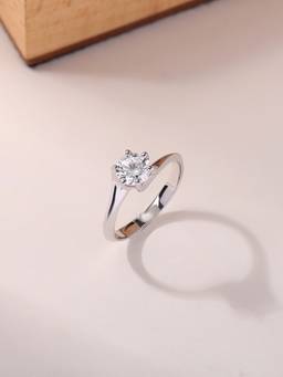 Ornate Jewels - 925 Silver 2 Carat American Diamond Solitaire Ring For Women & Girls