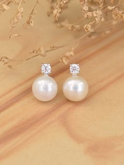 Ornate Jewels - 925 Silver 7 Mm Round White Pearl Stud Earring For Women & Girls
