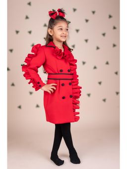 Toplove - Red Double Brested Ruffle Trench Dress