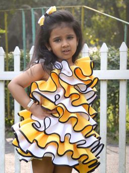 Toplove - Yellow And White Ruffle Dress