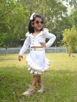 Toplove - Chic Girl White Gold Blazer And Skirt
