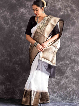 Sundarii - Milan-Linen Zari Saree with Unstitched Blouse