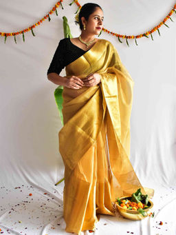 Sundarii - Sona-Kota Tissue Silk Saree with Unstitched Blouse