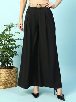 Oxolloxo - Womens Major Solid Black Long Flared Women Pant