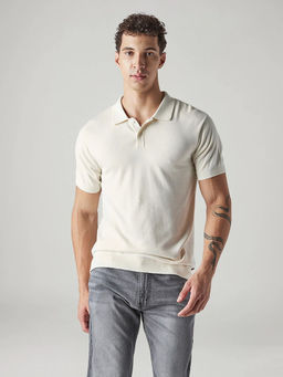 Levi's - Men's Off White Solid/Plain Polo T-Shirt
