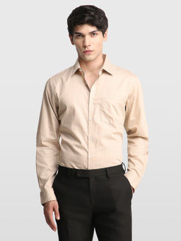 Arrow - Beige Men's Grid Tattersall Checked Liberty Classic Regular Fit Originals Shirt