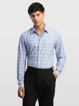 Arrow - Blue Men's Grid Tattersall Checked Knitted Originals Shirt