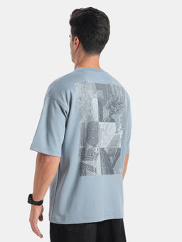 Jockey - Mz01 Men Super Combed Cotton Rich Graphic Printed Oversized T-Shirt-Windward Blue