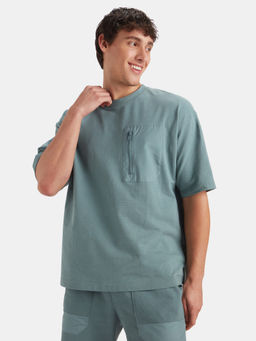 Jockey - Mz02 Men Super Combed Cotton Oversized T-Shirt with Zipper Pocket-Blue