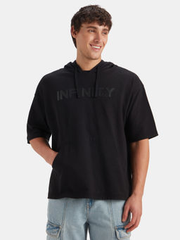 Jockey - Mz06 Men Super Combed Cotton French Terry Oversized Hoodie T-Shirt-Deep Black