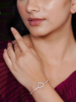 Designbox - Rose Gold Finish CZ Diamond Heart Bracelet with Adjustable String