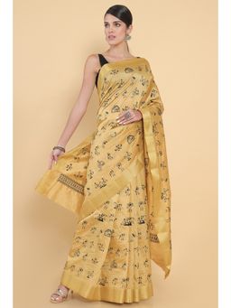 Soch - Women Beige Tassel Printed Saree with Unstitched Blouse