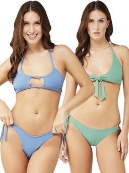 Secrets By ZeroKaata - Women Assorted Stretchable Ribbed Swim Bikini Set