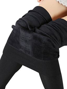 Secrets By ZeroKaata - Black Fleece Fur Stretchable Stockings For Women