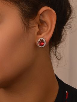 Niscka - Red American Diamond Stud Earring