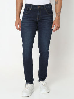 Spykar - Dark Blue Regular Fit Low Rise Jeans for Men