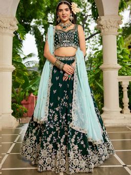 Panchhi - Green Embroidery Semi-Stitched Lehenga with Stitched Choli and Dupatta