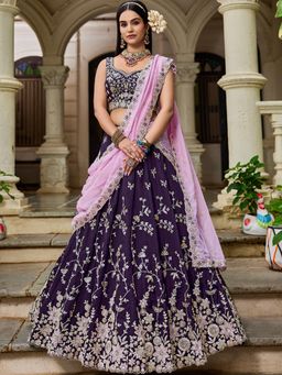 Panchhi - Purple Embroidery Semi-Stitched Lehenga with Stitched Choli and Dupatta