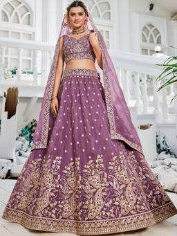 Panchhi - Lavender Embroidery Semi-Stitched Lehenga with Stitched Choli and Dupatta