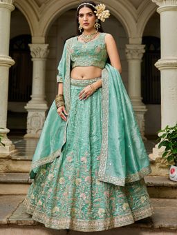 Panchhi - Sea Green Embroidery Semi-Stitched Lehenga with Stitched Choli and Dupatta