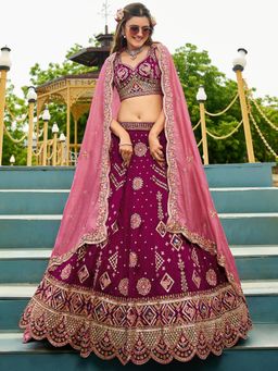 Panchhi - Magenta Embroidery Semi-Stitched Lehenga with Stitched Choli and Dupatta