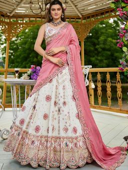 Panchhi - White Embroidery Semi-Stitched Lehenga with Stitched Choli and Dupatta