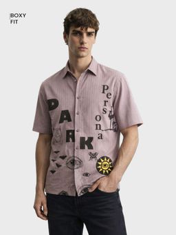 The Indian Garage Co - Mens Boxy Fit Doodle Printed Cutaway Collar Half Sleeves Shirt