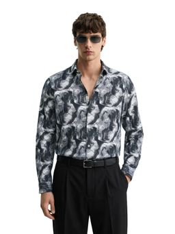 The Indian Garage Co - Mens Grey Slim Fit Printed Cutaway Collar Full Sleeves Shirt