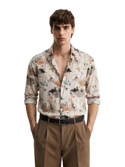 The Indian Garage Co - Mens Brown Slim Fit Printed Cutaway Collar Full Sleeves Shirt