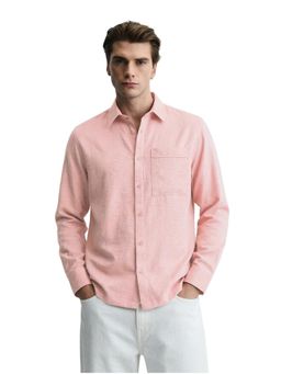 The Indian Garage Co - Mens Pink Relaxed Fit Textured Cutaway Collar Full Sleeves Shirt