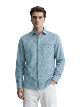 The Indian Garage Co - Mens Blue Relaxed Fit Textured Cutaway Collar Full Sleeves Shirt