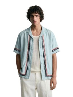 The Indian Garage Co - Mens Green Relaxed Fit Embroidered Collar Neck Half Sleeves Shirt